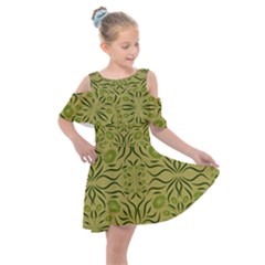 Floral Folk Damask Pattern Fantasy Flowers  Kids  Shoulder Cutout Chiffon Dress by Eskimos