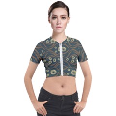 Folk Flowers Print Floral Pattern Ethnic Art Short Sleeve Cropped Jacket