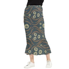 Folk Flowers Print Floral Pattern Ethnic Art Maxi Fishtail Chiffon Skirt