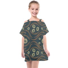 Folk Flowers Print Floral Pattern Ethnic Art Kids  One Piece Chiffon Dress