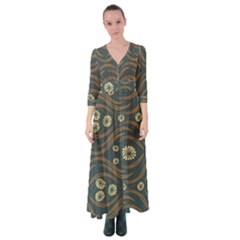 Folk Flowers Print Floral Pattern Ethnic Art Button Up Maxi Dress