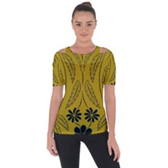 Folk Flowers Print Floral Pattern Ethnic Art Shoulder Cut Out Short Sleeve Top by Eskimos