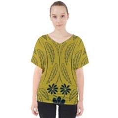 Folk Flowers Print Floral Pattern Ethnic Art V-neck Dolman Drape Top