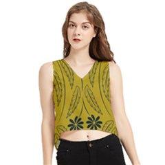 Folk Flowers Print Floral Pattern Ethnic Art V-neck Cropped Tank Top