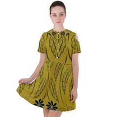 Folk Flowers Print Floral Pattern Ethnic Art Short Sleeve Shoulder Cut Out Dress 