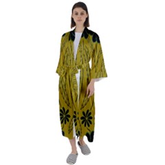 Folk Flowers Print Floral Pattern Ethnic Art Maxi Satin Kimono by Eskimos