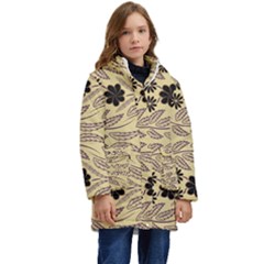 Folk Flowers Print Floral Pattern Ethnic Art Kid s Hooded Longline Puffer Jacket