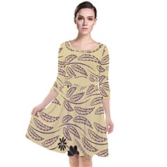 Folk Flowers Print Floral Pattern Ethnic Art Quarter Sleeve Waist Band Dress