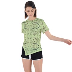 Floral Folk Damask Pattern Fantasy Flowers  Asymmetrical Short Sleeve Sports Tee by Eskimos