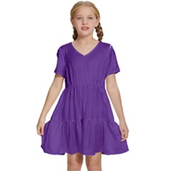 Color Rebecca Purple Kids  Short Sleeve Tiered Mini Dress by Kultjers