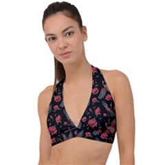 Cranes n Roses Halter Plunge Bikini Top