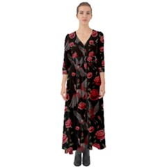 Cranes N Roses Button Up Boho Maxi Dress by HWDesign