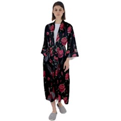 Cranes n Roses Maxi Satin Kimono