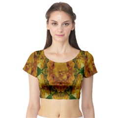 Tropical Spring Rose Flowers In A Good Mood Decorative Short Sleeve Crop Top by pepitasart