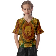 Tropical Spring Rose Flowers In A Good Mood Decorative Kids  V-neck Horn Sleeve Blouse by pepitasart