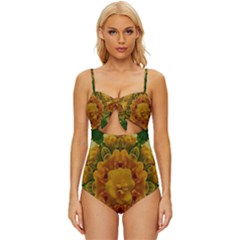 Tropical Spring Rose Flowers In A Good Mood Decorative Knot Front One-piece Swimsuit