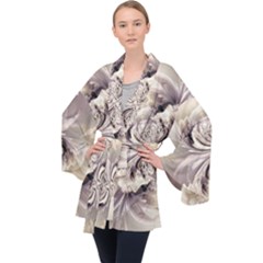 Fractal Feathers Long Sleeve Velvet Kimono  by MRNStudios