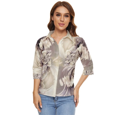 Fractal Feathers Women s Quarter Sleeve Pocket Shirt by MRNStudios