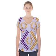 Abstract Geometric Design    Short Sleeve Front Detail Top by Eskimos