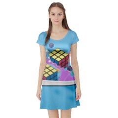 Floating-cubes-on-blue Backgrounderaser 20220422 203144521 Backgrounderaser 20220422 203216276 Short Sleeve Skater Dress