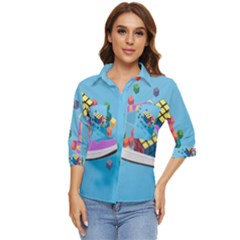 Floating-cubes-on-blue Backgrounderaser 20220422 203144521 Backgrounderaser 20220422 203216276 Women s Quarter Sleeve Pocket Shirt