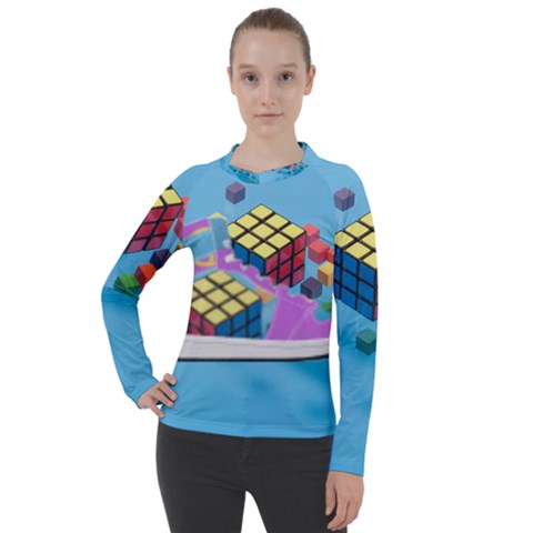 Floating-cubes-on-blue Backgrounderaser 20220422 203144521 Backgrounderaser 20220422 203216276 Women s Pique Long Sleeve Tee by marthatravis1968