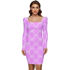 Rivera Royale Pink Women Long Sleeve Ruched Stretch Jersey Dress by 80generationsapparel