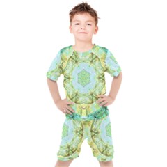 Green Marble Kids  Tee And Shorts Set