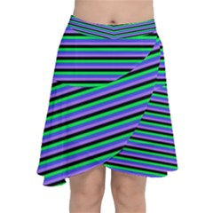 Horizontals (green, Blue And Violet) Chiffon Wrap Front Skirt by JonathonEarl
