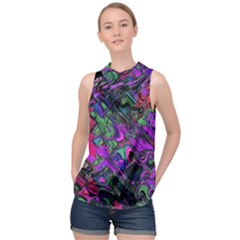 Neon Aquarium High Neck Satin Top by MRNStudios