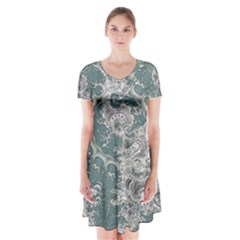 Seaweed Mandala Short Sleeve V-neck Flare Dress