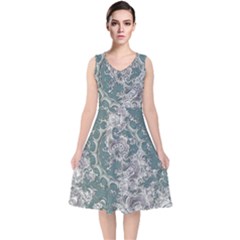 Seaweed Mandala V-neck Midi Sleeveless Dress 