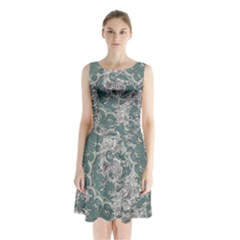 Seaweed Mandala Sleeveless Waist Tie Chiffon Dress