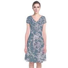 Seaweed Mandala Short Sleeve Front Wrap Dress