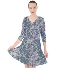 Seaweed Mandala Quarter Sleeve Front Wrap Dress