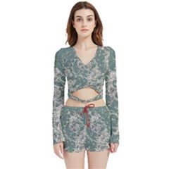 Seaweed Mandala Velvet Wrap Crop Top And Shorts Set