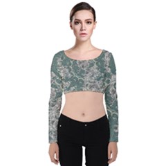 Seaweed Mandala Velvet Long Sleeve Crop Top by MRNStudios