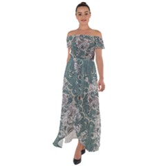 Seaweed Mandala Off Shoulder Open Front Chiffon Dress by MRNStudios