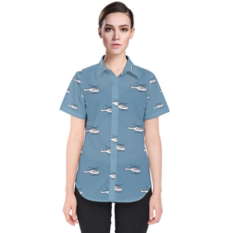 Cartoon Sketchy Helicopter Drawing Motif Pattern Women s Short Sleeve Shirt by dflcprintsclothing