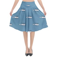 Cartoon Sketchy Helicopter Drawing Motif Pattern Flared Midi Skirt by dflcprintsclothing