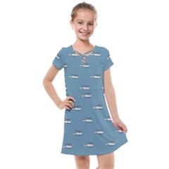 Cartoon Sketchy Helicopter Drawing Motif Pattern Kids  Cross Web Dress by dflcprintsclothing