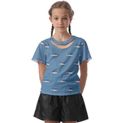 Cartoon Sketchy Helicopter Drawing Motif Pattern Kids  Front Cut Tee by dflcprintsclothing