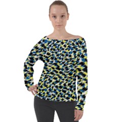 Digital Animal  Print Off Shoulder Long Sleeve Velour Top by Sparkle