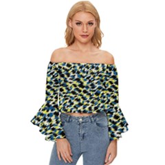 Digital Animal  Print Off Shoulder Flutter Bell Sleeve Top by Sparkle