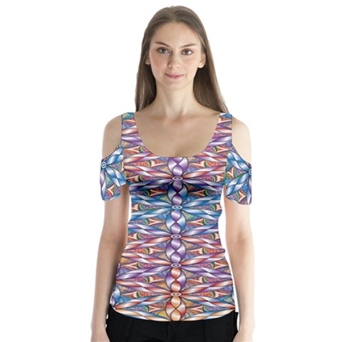 Colorful Flowers Butterfly Sleeve Cutout Tee  by Sparkle