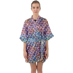 Colorful Flowers Half Sleeve Satin Kimono  by Sparkle