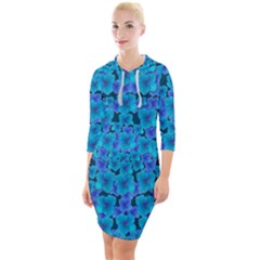 Blue In Bloom On Fauna A Joy For The Soul Decorative Quarter Sleeve Hood Bodycon Dress by pepitasart