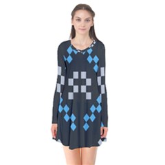 Abstract Pattern Geometric Backgrounds   Long Sleeve V-neck Flare Dress by Eskimos