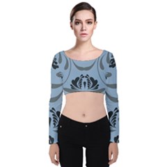 Folk Flowers Print Floral Pattern Ethnic Art Velvet Long Sleeve Crop Top by Eskimos