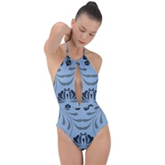 Folk flowers print Floral pattern Ethnic art Plunge Cut Halter Swimsuit